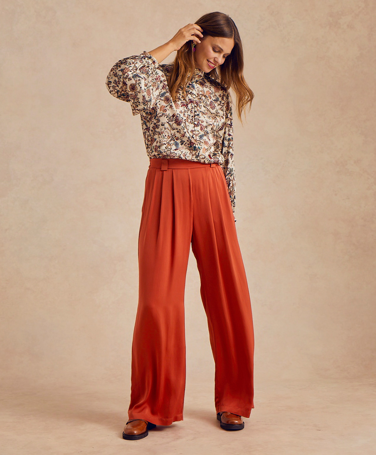 LANZAROTE PANT IN SOLID COLOUR SATIN CREPE - ANTIQUE PINK - Momonì