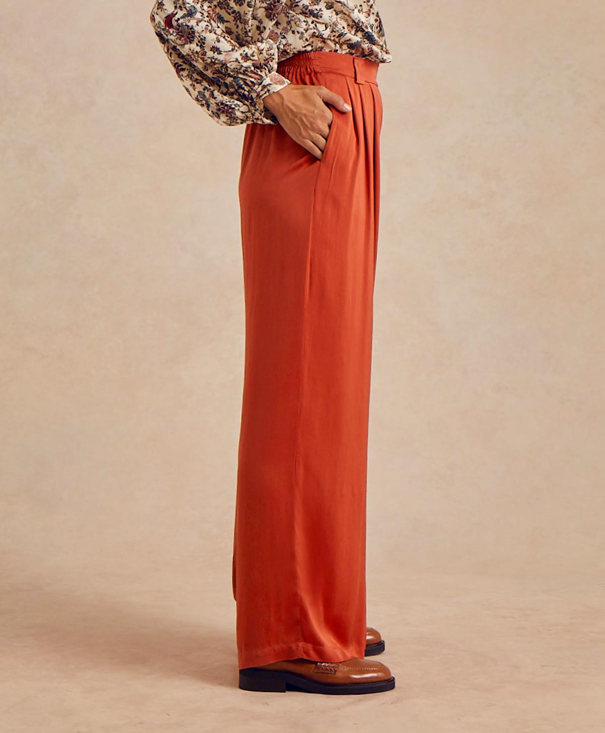 LANZAROTE PANT IN SOLID COLOUR SATIN CREPE - ANTIQUE PINK - Momonì