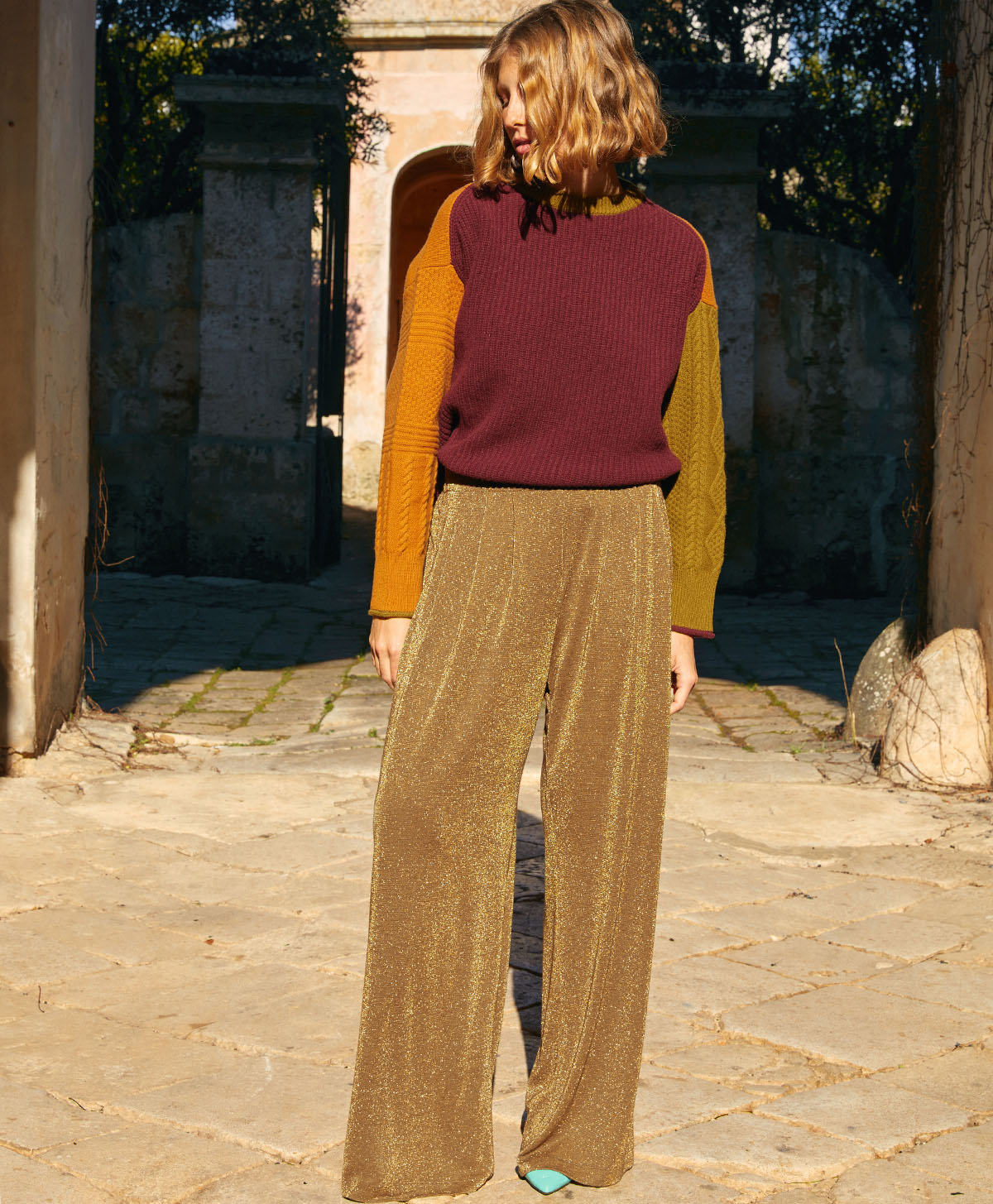 LANZAROTE PANT IN LUREX JERSEY - CIGAR BROWN - Clothing - Momonì