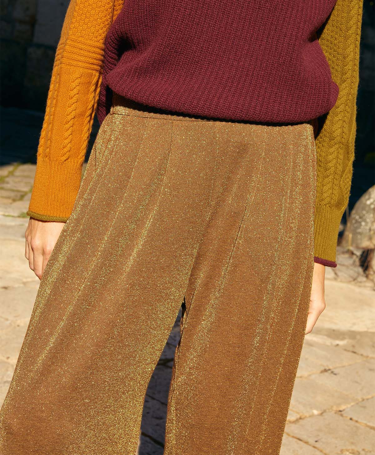 LANZAROTE PANT IN LUREX JERSEY - CIGAR BROWN - Momonì
