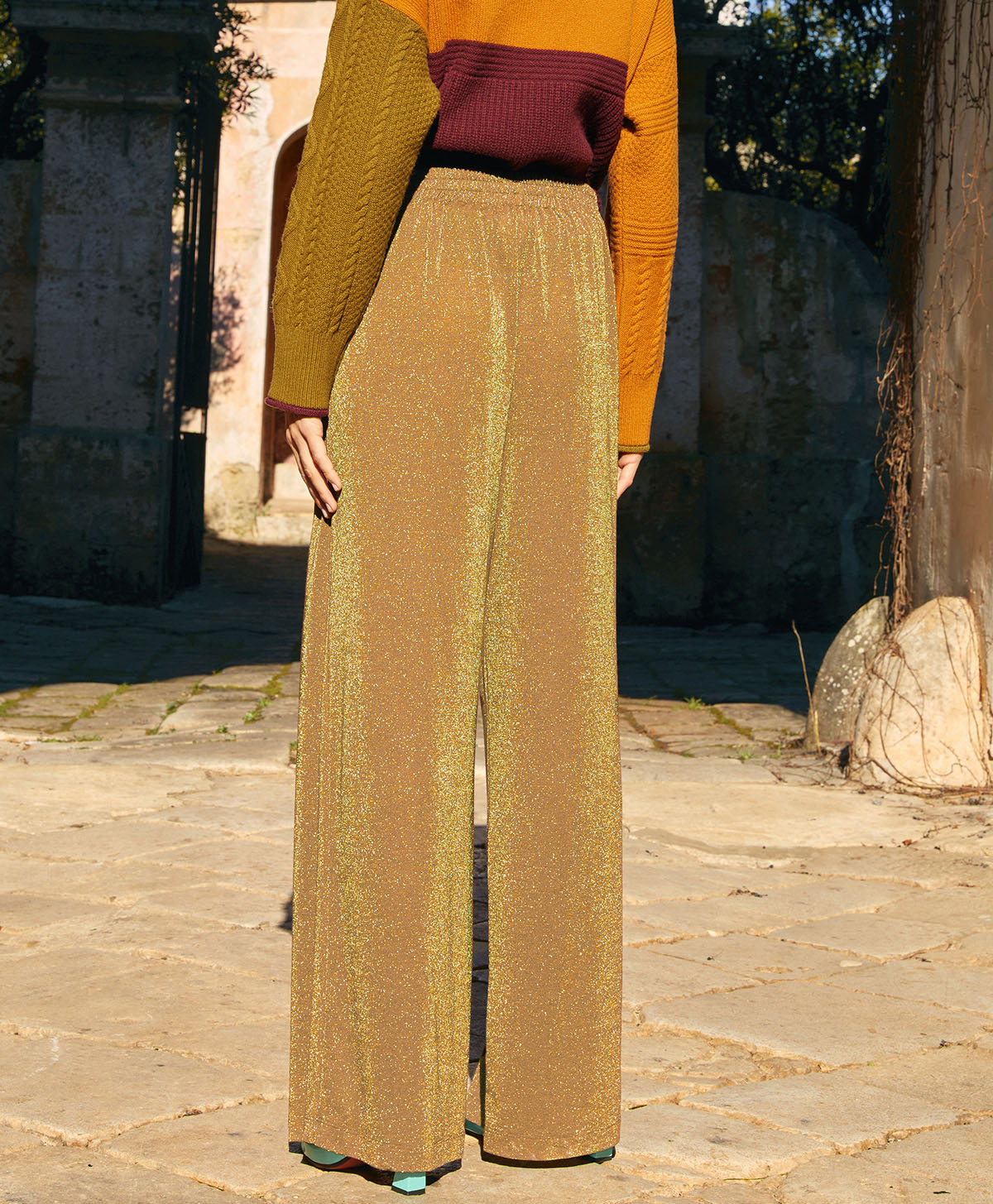 LANZAROTE PANT IN LUREX JERSEY - CIGAR BROWN - Momonì