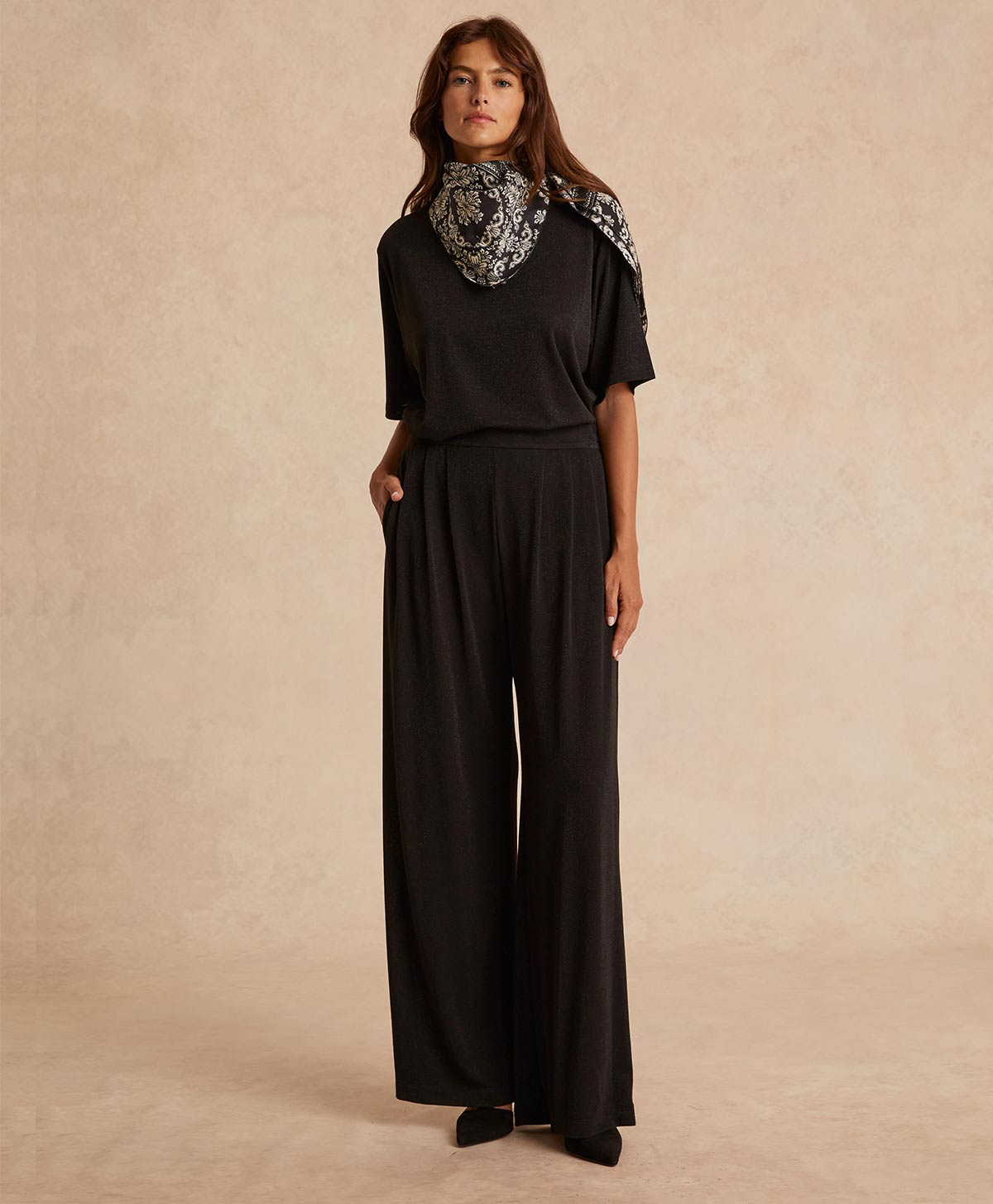 LANZAROTE PANT IN LUREX JERSEY - BLACK - Clothing - Momonì