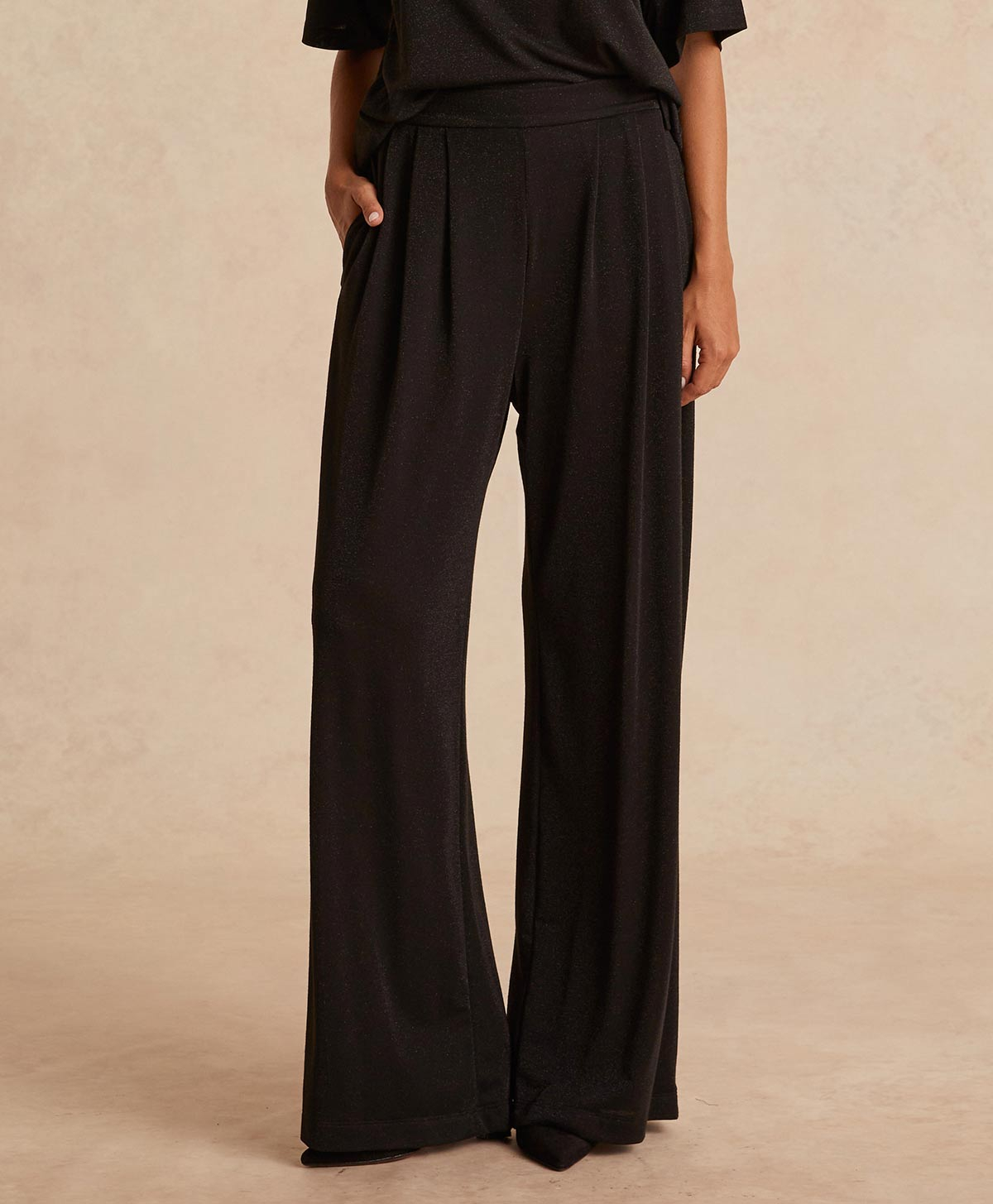 LANZAROTE PANT IN LUREX JERSEY - BLACK - Momonì