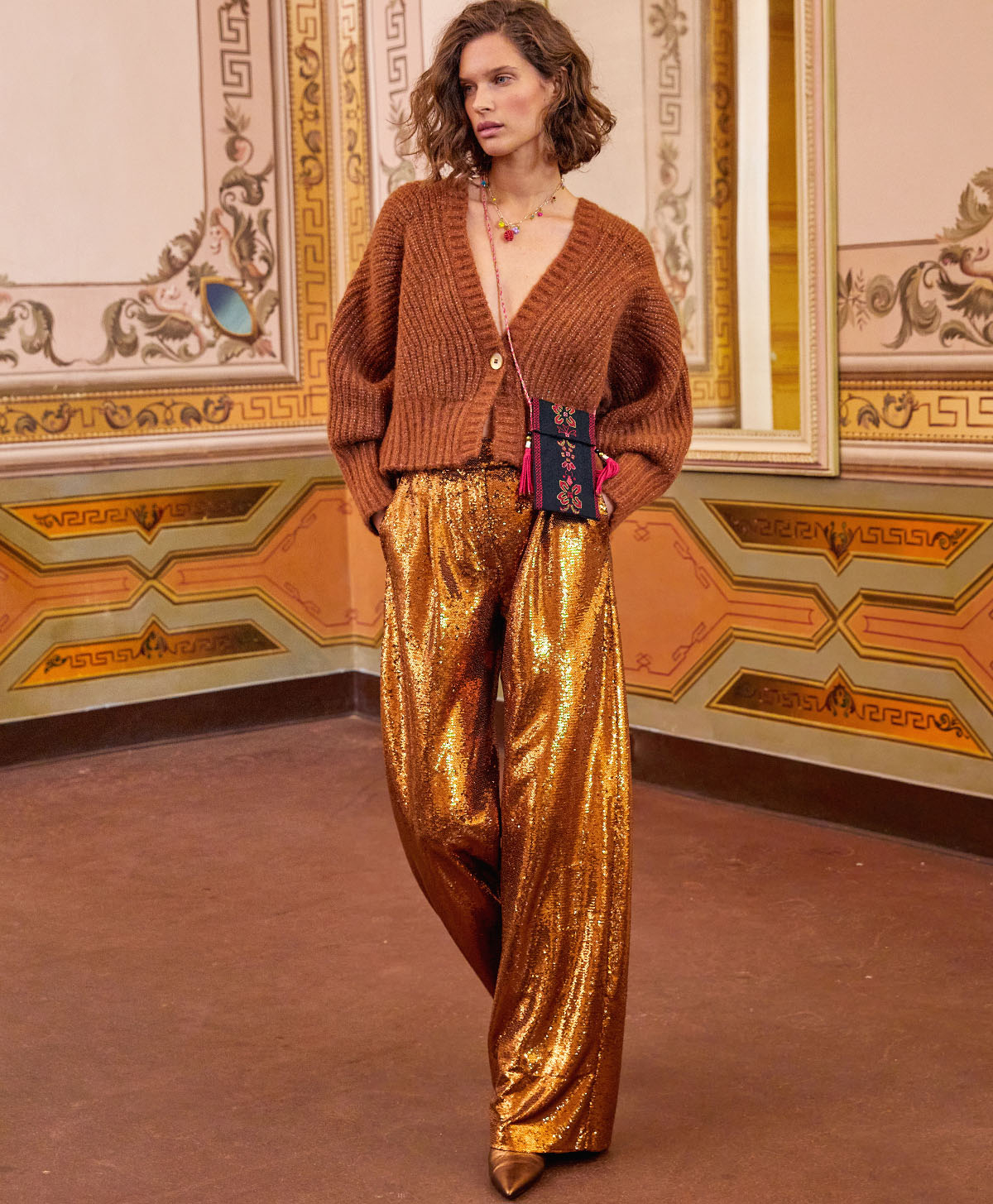 YOANN PANT IN SEQUINS - BRONZE - Clothing - Momonì