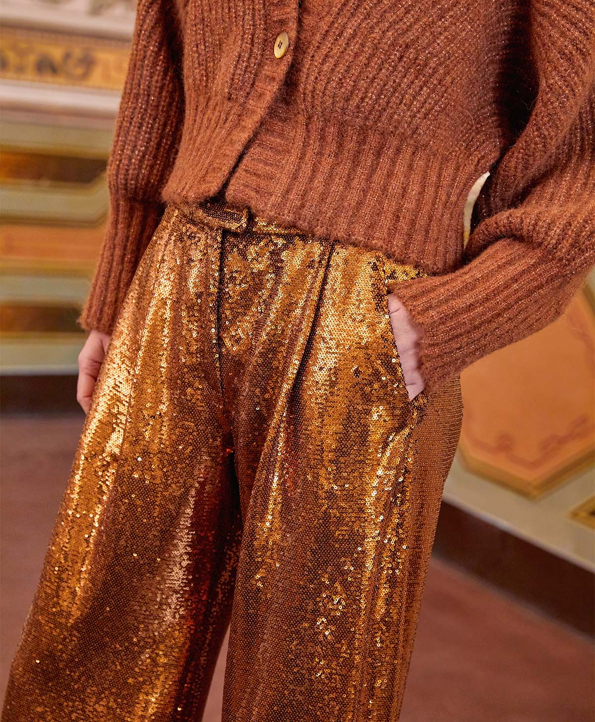 YOANN PANT IN SEQUINS - BRONZE - Momonì