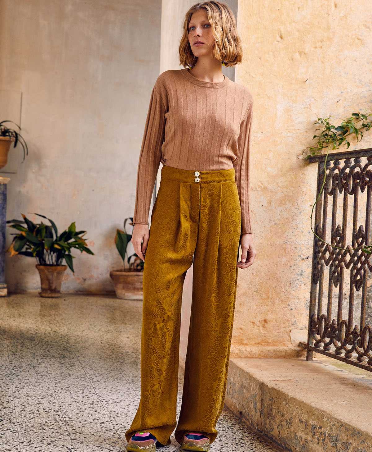 PASCAL PANT IN JACQUARD CUPRO - OIL - Clothing - Momonì