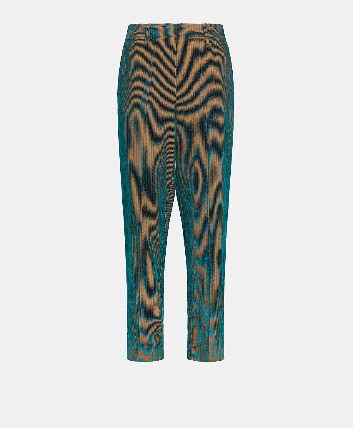 VISCHIO PANT IN BI-COLOUR RIBBED VISCOSE VELVET - TEAL - Clothing - Momonì