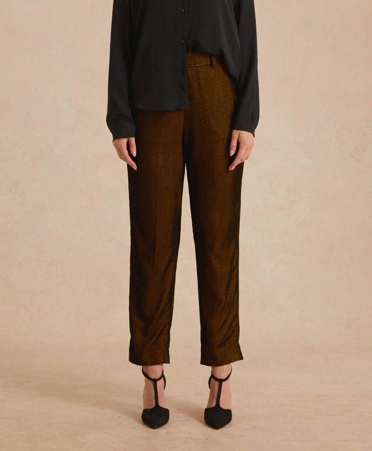 VISCHIO PANT IN FLUID LUREX NEEDLECORD - BLACK/GOLD - Momonì