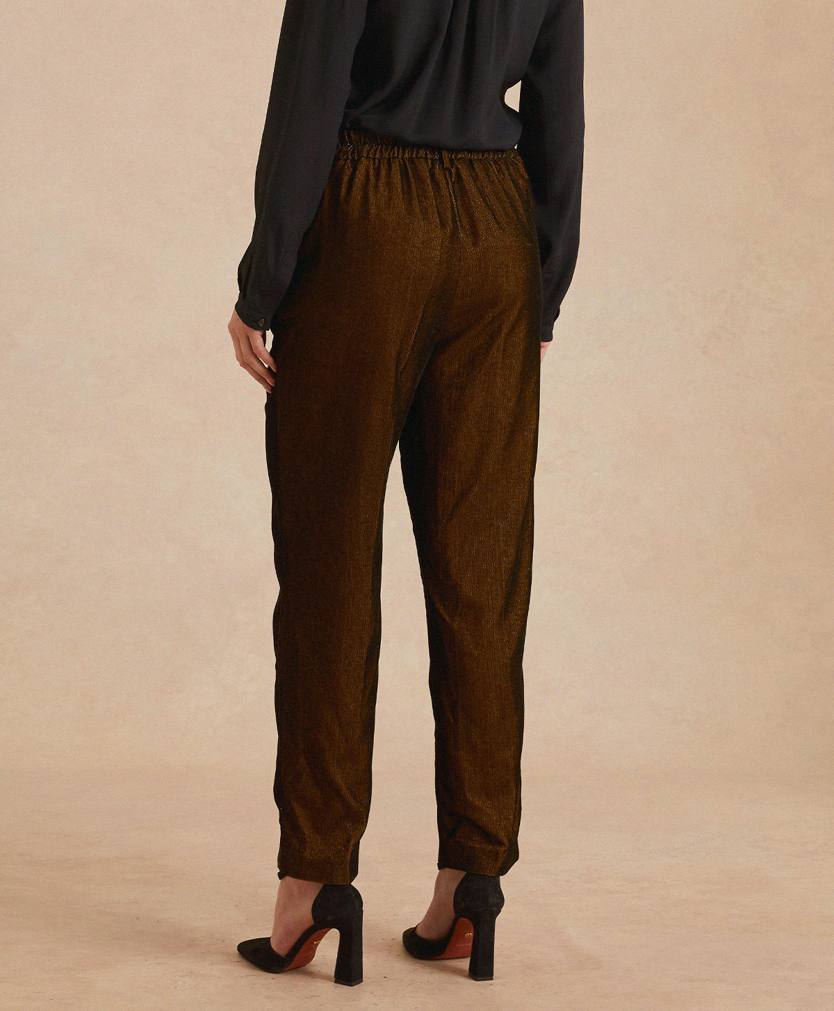 VISCHIO PANT IN FLUID LUREX NEEDLECORD - BLACK/GOLD - Momonì
