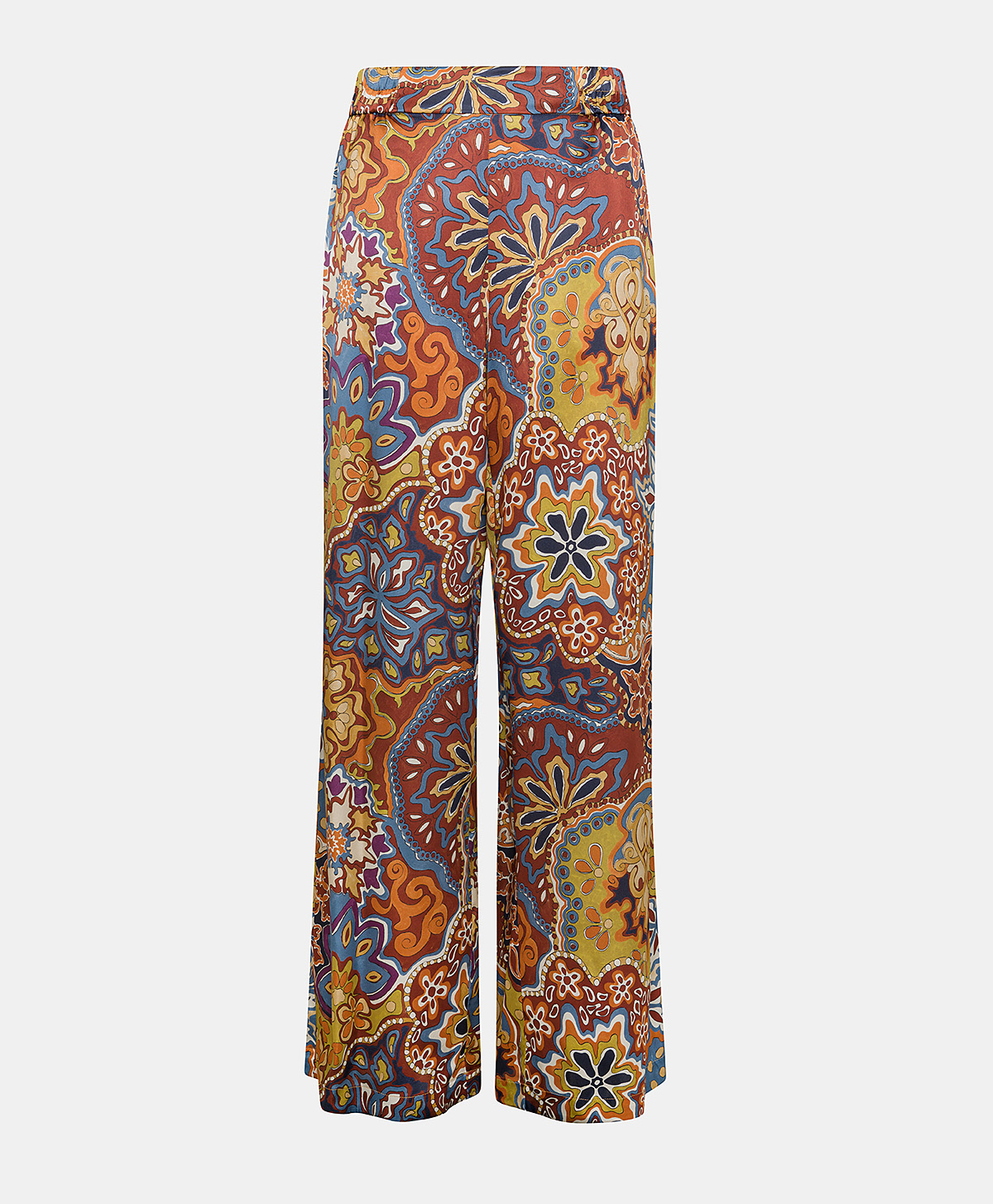 PANTALON BACARRAT EN SATIN STRETCH IMPRIMÉ - BRUN/ORANGE - Momonì