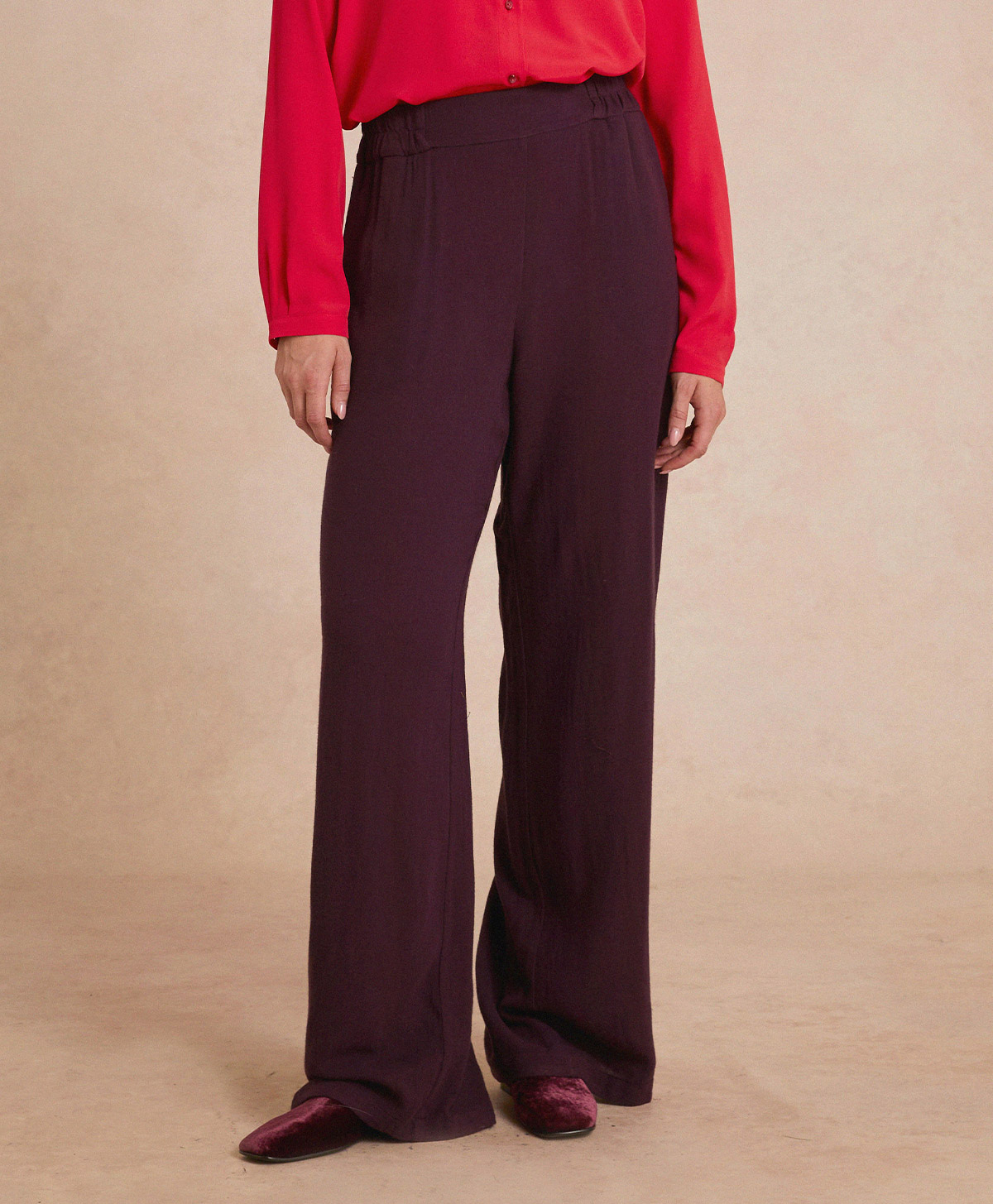 PANTALON BACARRAT EN GAZE DOUBLE LAINE VISCOSE - WINE RED - Momonì