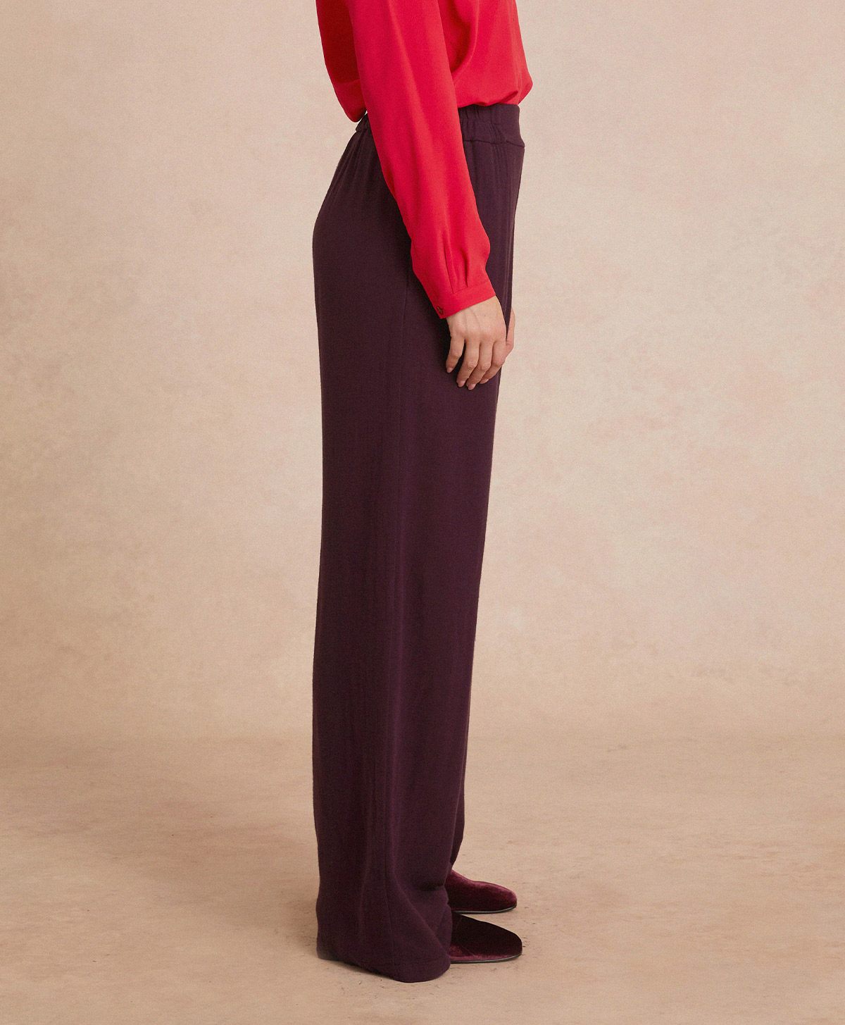 PANTALON BACARRAT EN GAZE DOUBLE LAINE VISCOSE - WINE RED - Momonì