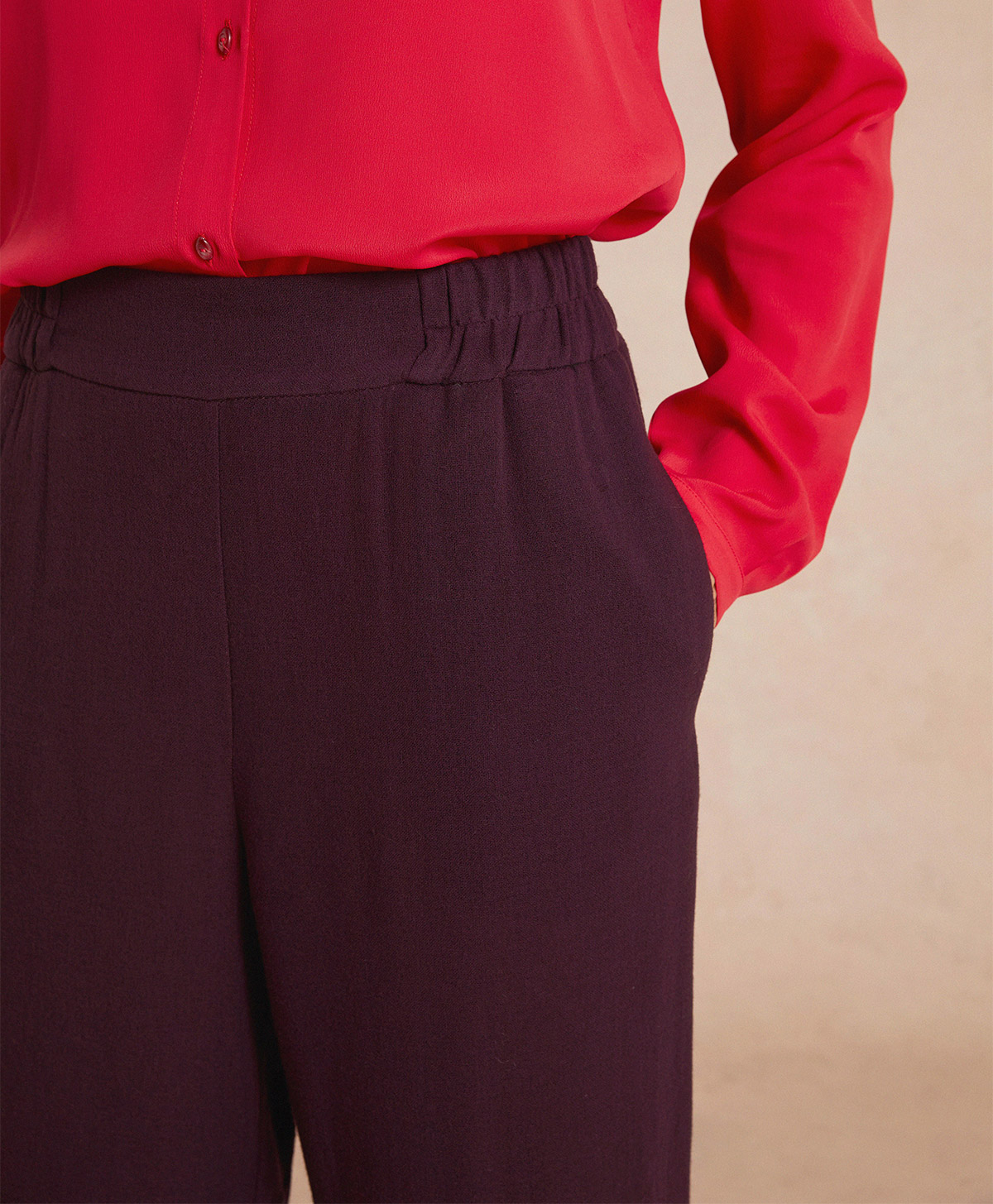 PANTALON BACARRAT EN GAZE DOUBLE LAINE VISCOSE - WINE RED - Momonì