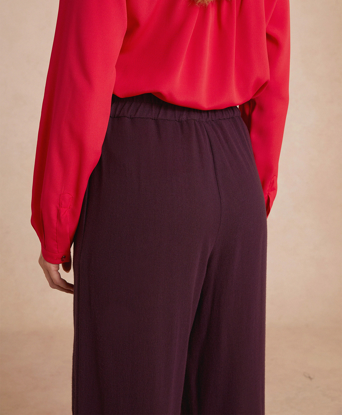 PANTALON BACARRAT EN GAZE DOUBLE LAINE VISCOSE - WINE RED - Momonì