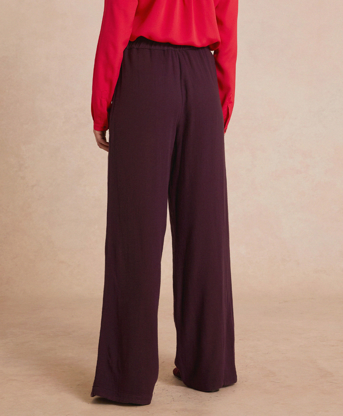 PANTALON BACARRAT EN GAZE DOUBLE LAINE VISCOSE - WINE RED - Momonì