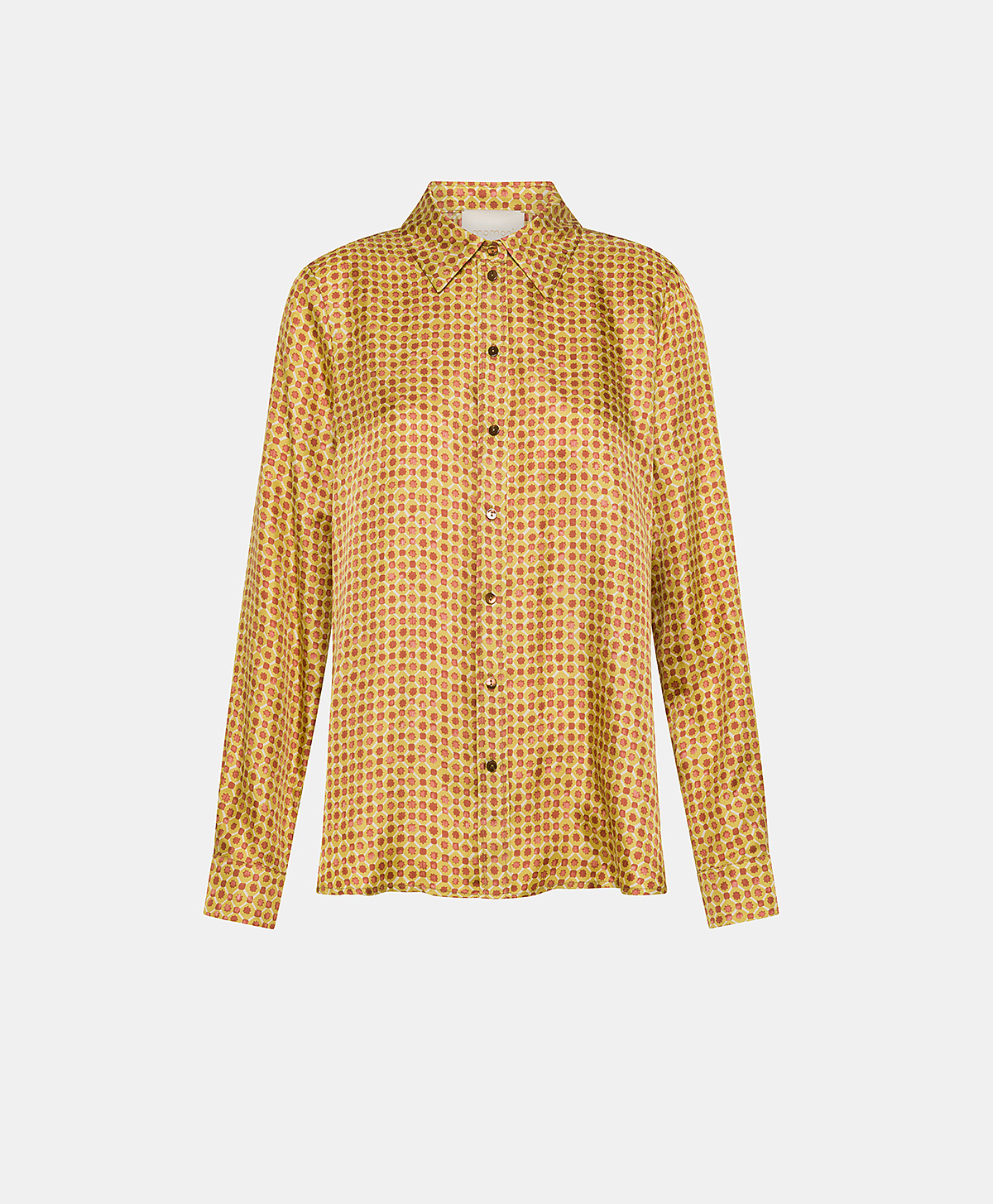 CHEMISIER ARLES EN SERGÉ DE SOIE IMPRIMÉ - LIME/GRÈGE - Clothing - Momonì