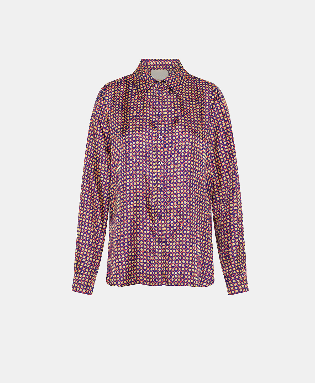 ARLES SHIRT IN PRINTED SILK TWILL - CORAL/INDIGO - Clothing - Momonì