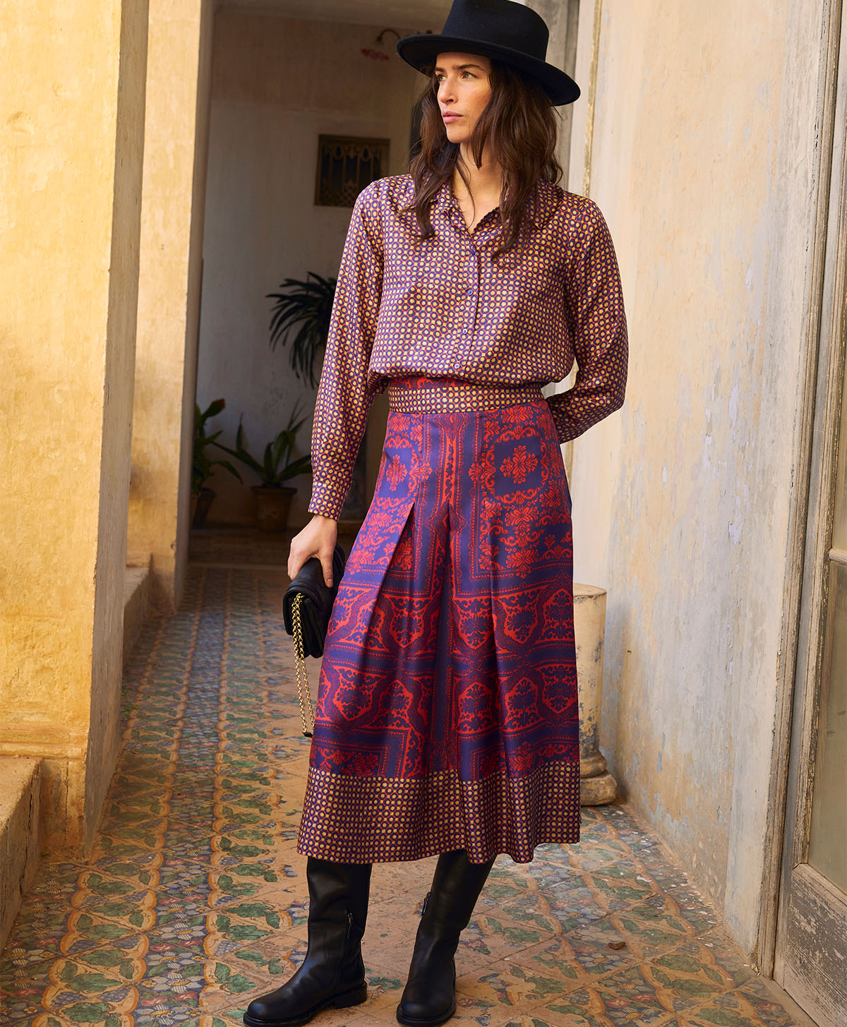 ARLES SHIRT IN PRINTED SILK TWILL - CORAL/INDIGO - Momonì