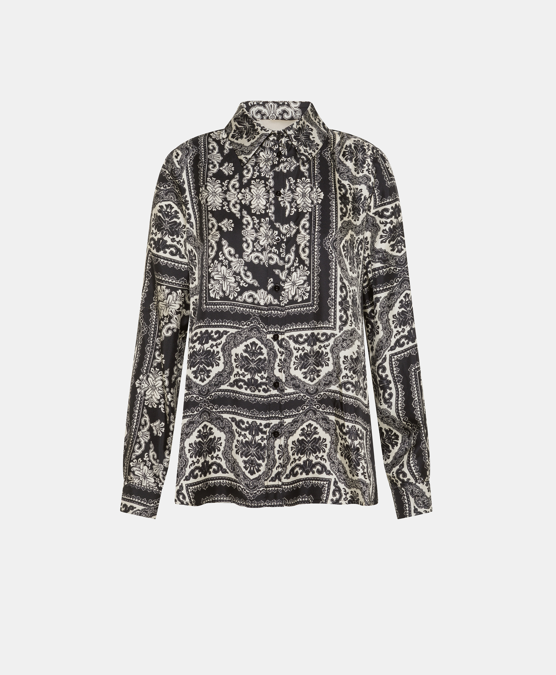 ARLES SHIRT IN PRINTED SILK TWILL - BLACK/OPTICAL WHITE - Clothing - Momonì