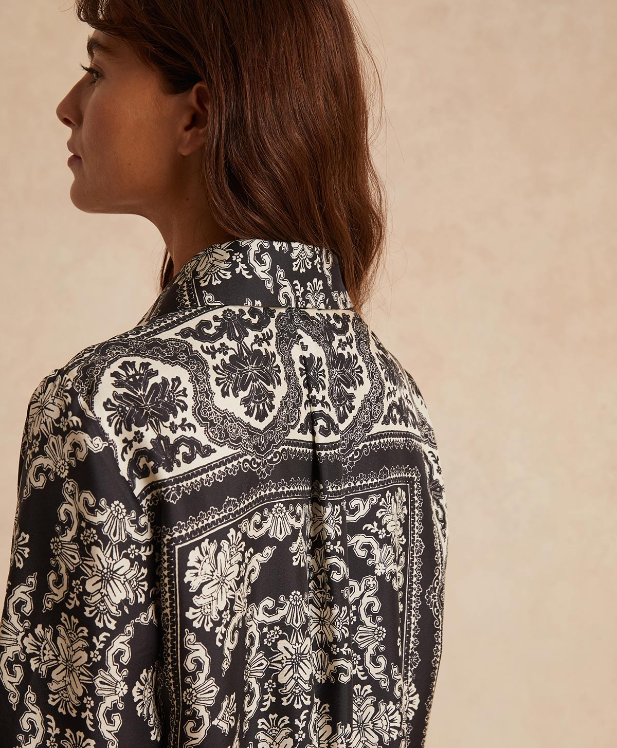 ARLES SHIRT IN PRINTED SILK TWILL - BLACK/OPTICAL WHITE - Momonì