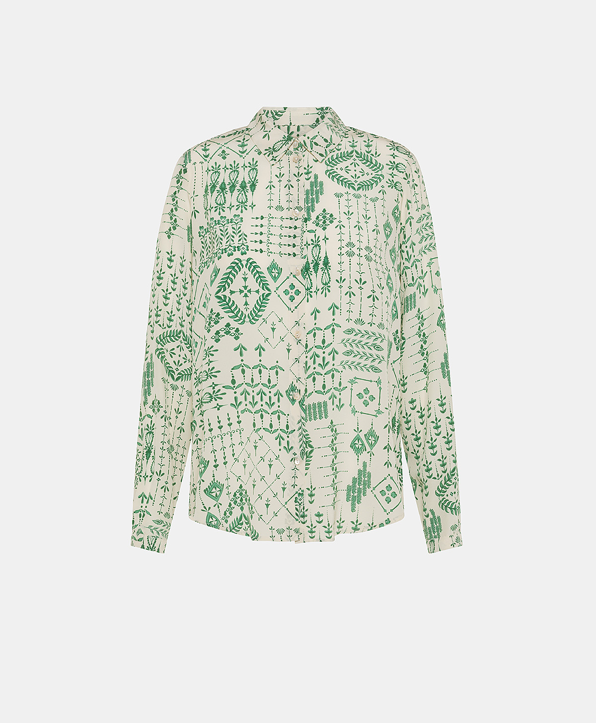 MEUDON SHIRT IN PRINTED CREPE DE CHINE - CREAM/GREEN - Momonì