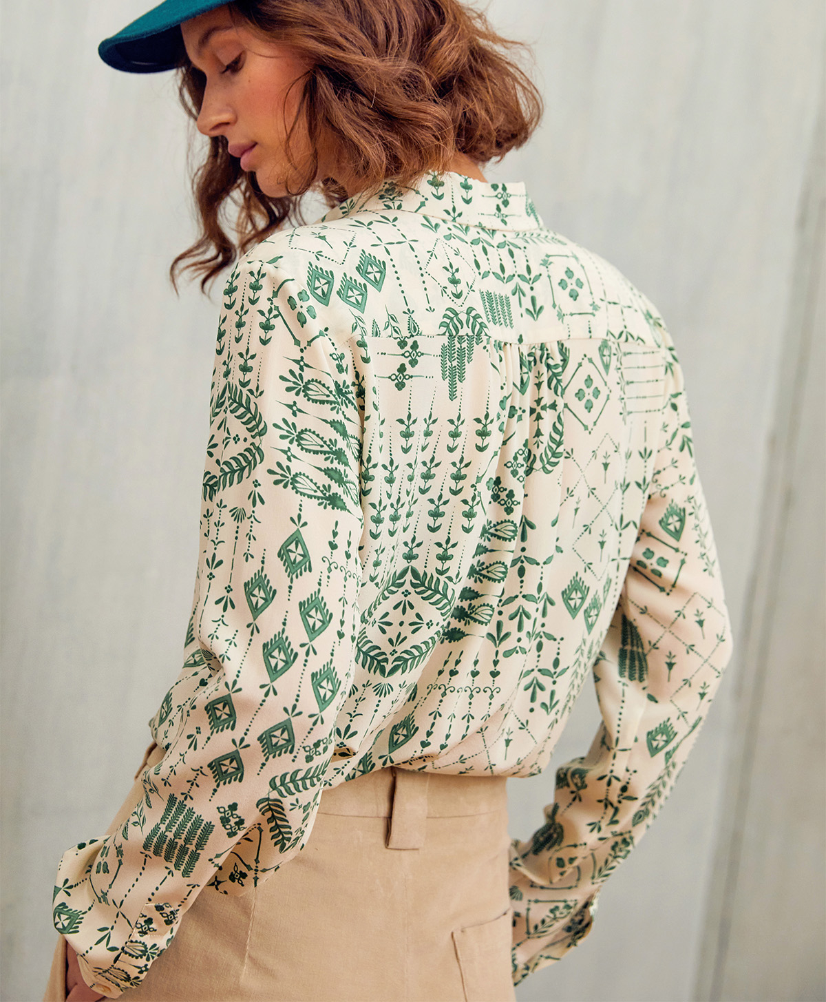 MEUDON SHIRT IN PRINTED CREPE DE CHINE - CREAM/GREEN - Momonì