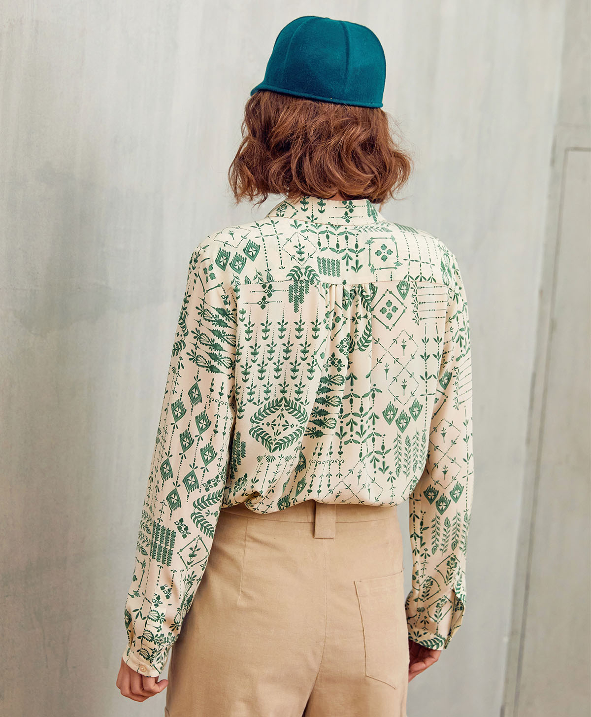 MEUDON SHIRT IN PRINTED CREPE DE CHINE - CREAM/GREEN - Momonì