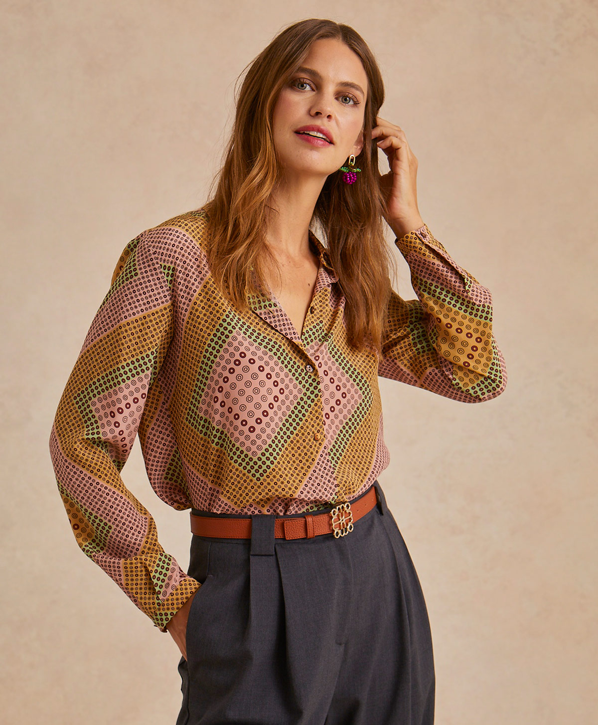 MEUDON SHIRT IN PRINTED CREPE DE CHINE - PINK/BEIGE - Clothing - Momonì