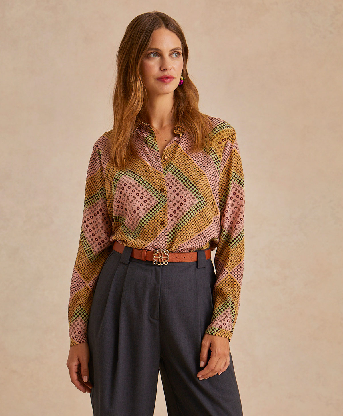 MEUDON SHIRT IN PRINTED CREPE DE CHINE - PINK/BEIGE - Momonì