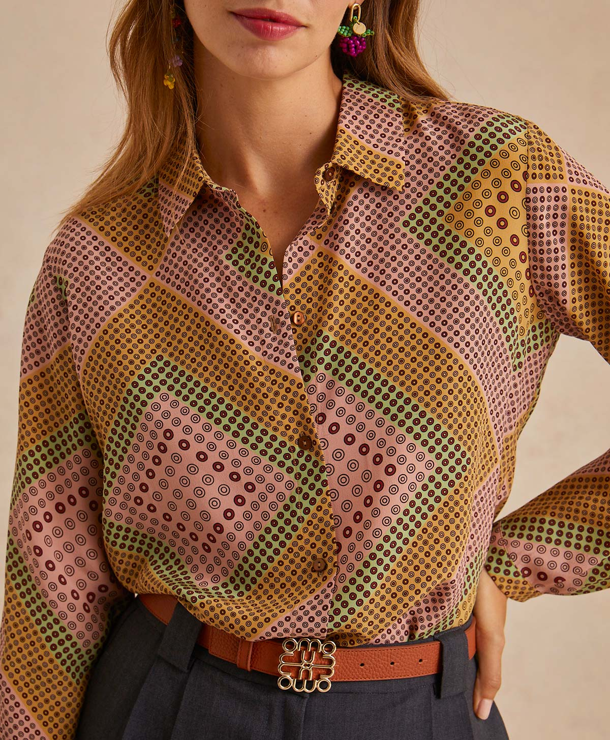 MEUDON SHIRT IN PRINTED CREPE DE CHINE - PINK/BEIGE - Momonì