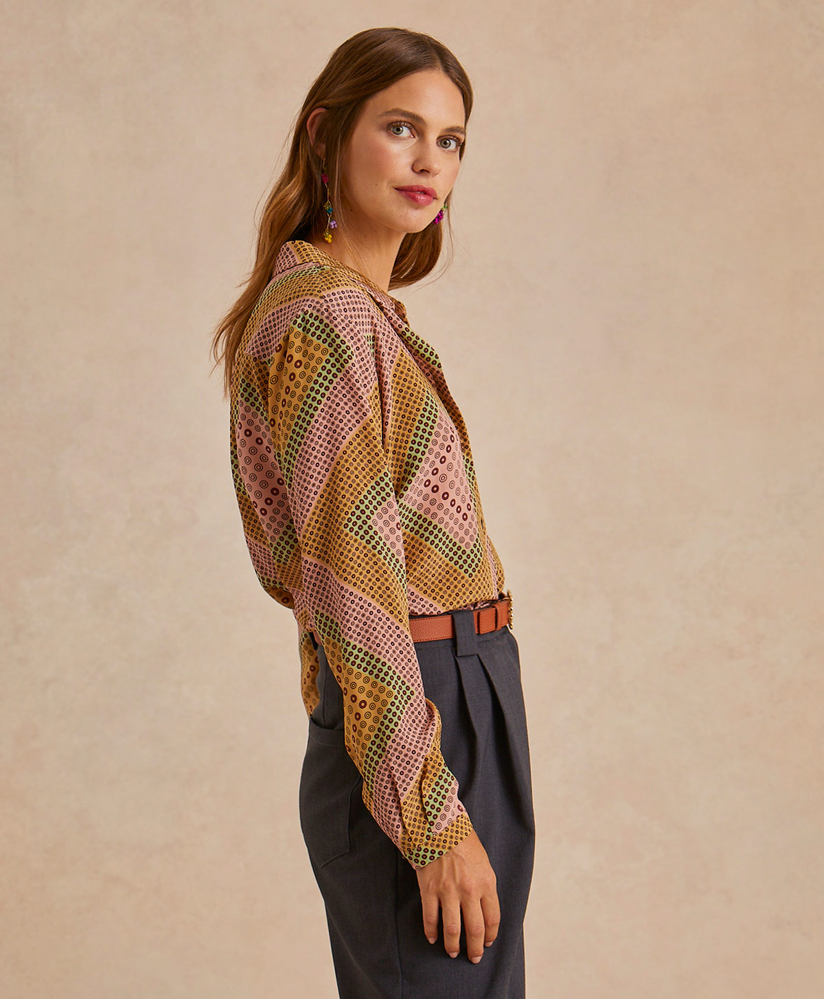 MEUDON SHIRT IN PRINTED CREPE DE CHINE - PINK/BEIGE - Momonì