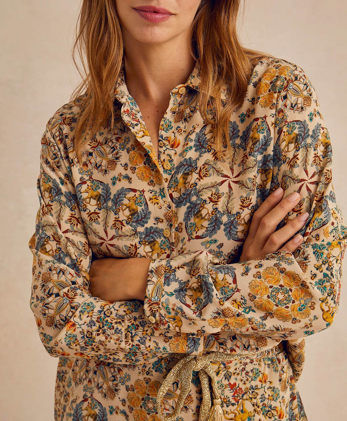MEUDON SHIRT IN PRINTED CREPE DE CHINE - MULTICOLOR BEIGE - Momonì