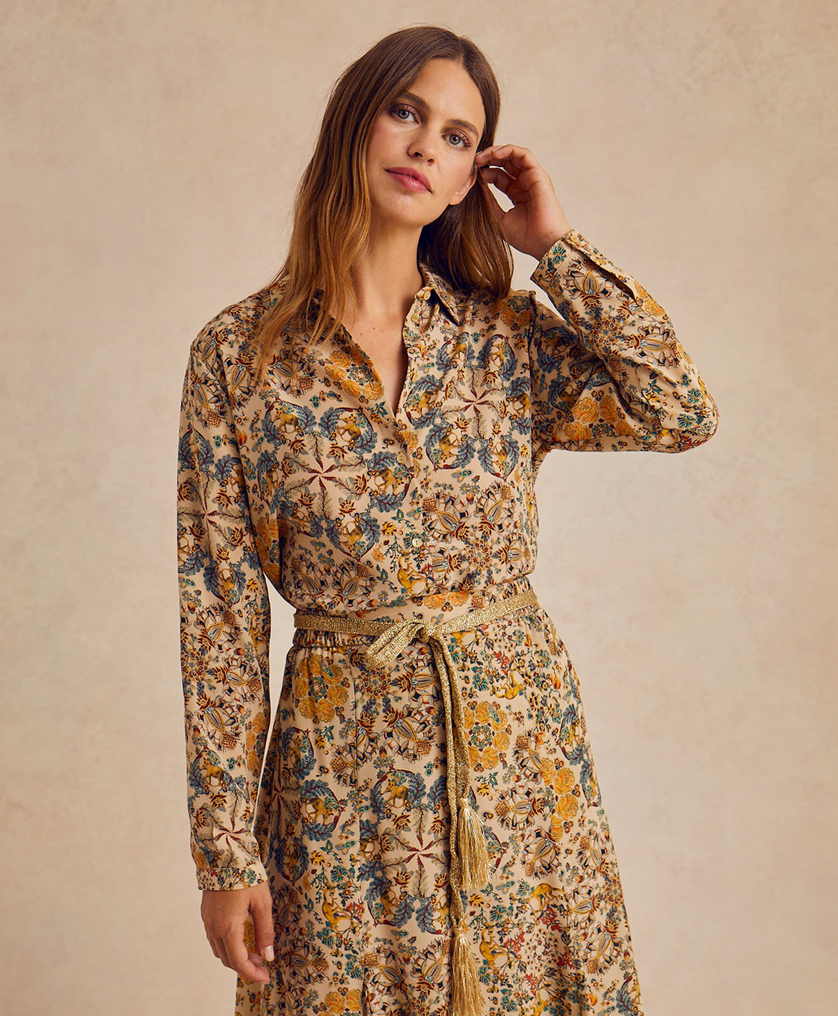 MEUDON SHIRT IN PRINTED CREPE DE CHINE - MULTICOLOR BEIGE - Momonì