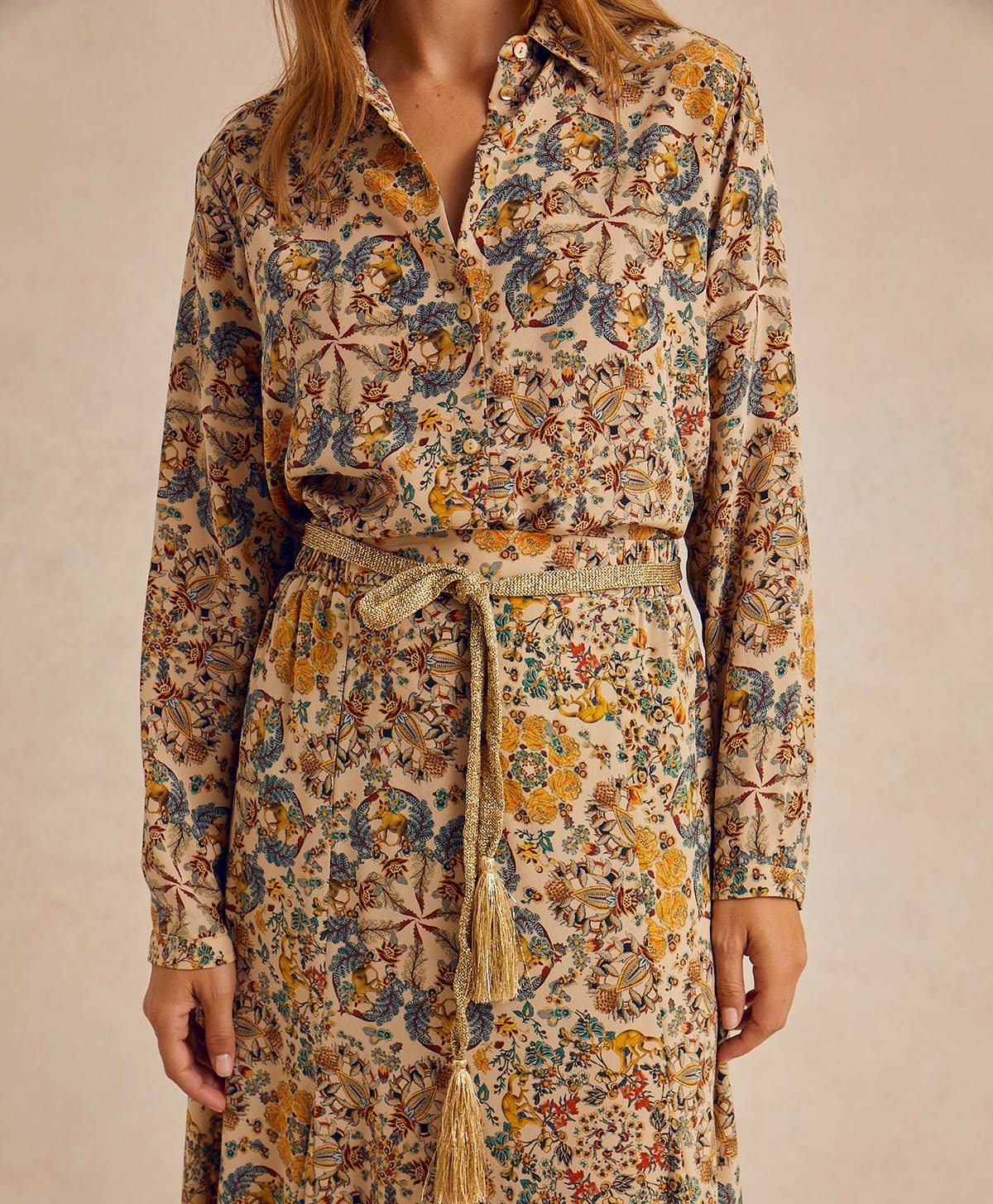 MEUDON SHIRT IN PRINTED CREPE DE CHINE - MULTICOLOR BEIGE - Momonì