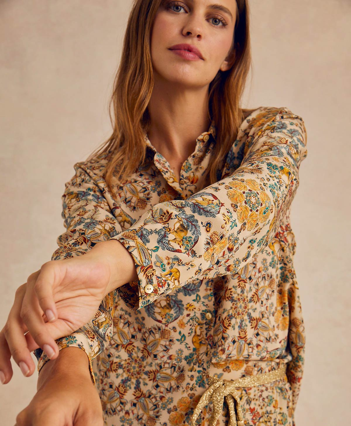 MEUDON SHIRT IN PRINTED CREPE DE CHINE - MULTICOLOR BEIGE - Momonì
