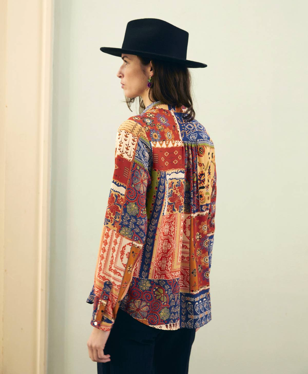 CAMICIA MEUDON IN CREPE DE CHINE STAMPATO - MULTICOLOR BLU - Momonì
