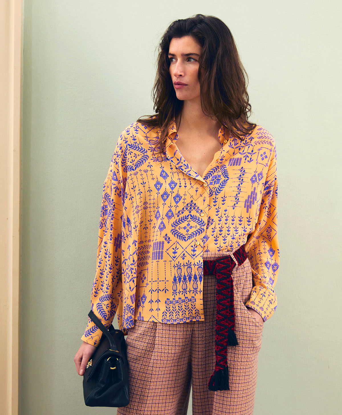 MARCEL BIS SHIRT IN PRINTED CREPE DE CHINE - SALMON/VIOLET - Clothing - Momonì