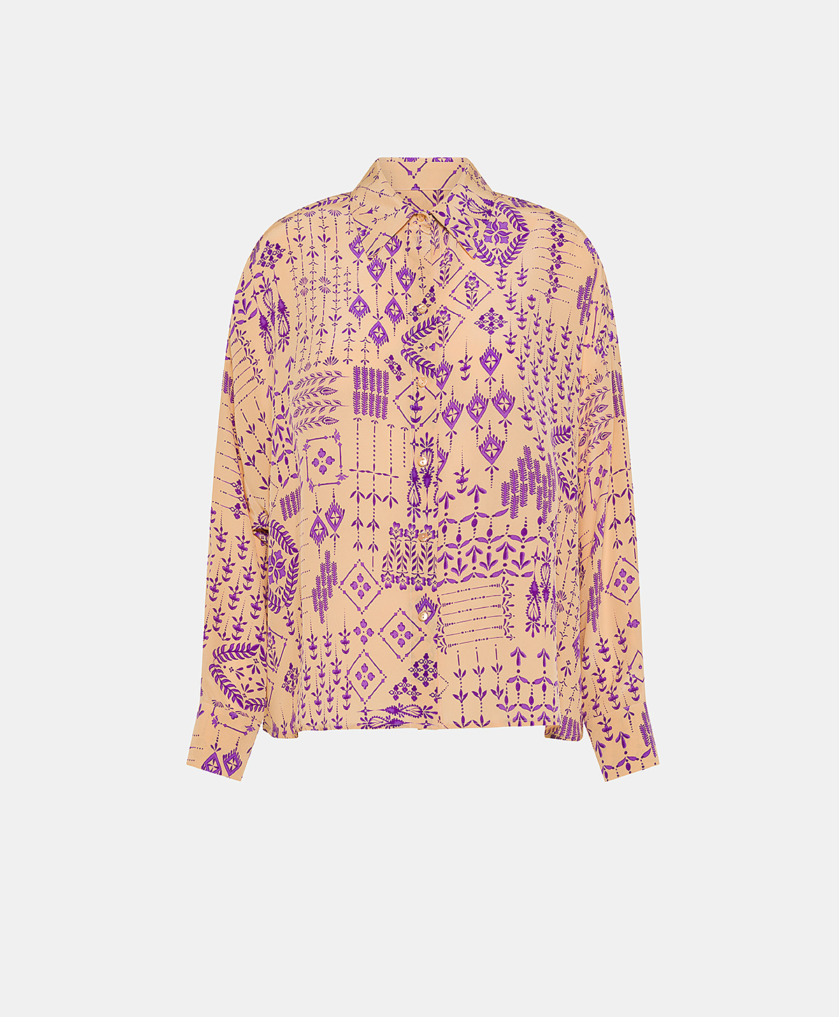 MARCEL BIS SHIRT IN PRINTED CREPE DE CHINE - SALMON/VIOLET - Clothing - Momonì