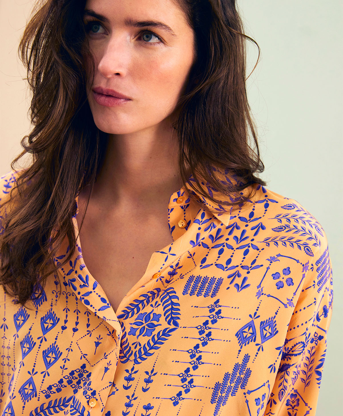 MARCEL BIS SHIRT IN PRINTED CREPE DE CHINE - SALMON/VIOLET - Momonì