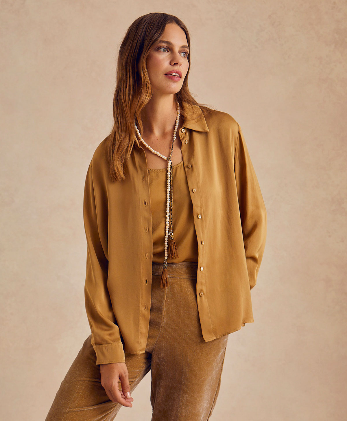 ARLES BIS SHIRT IN SOLID COLOUR SATIN CREPE - GOLD - Momonì