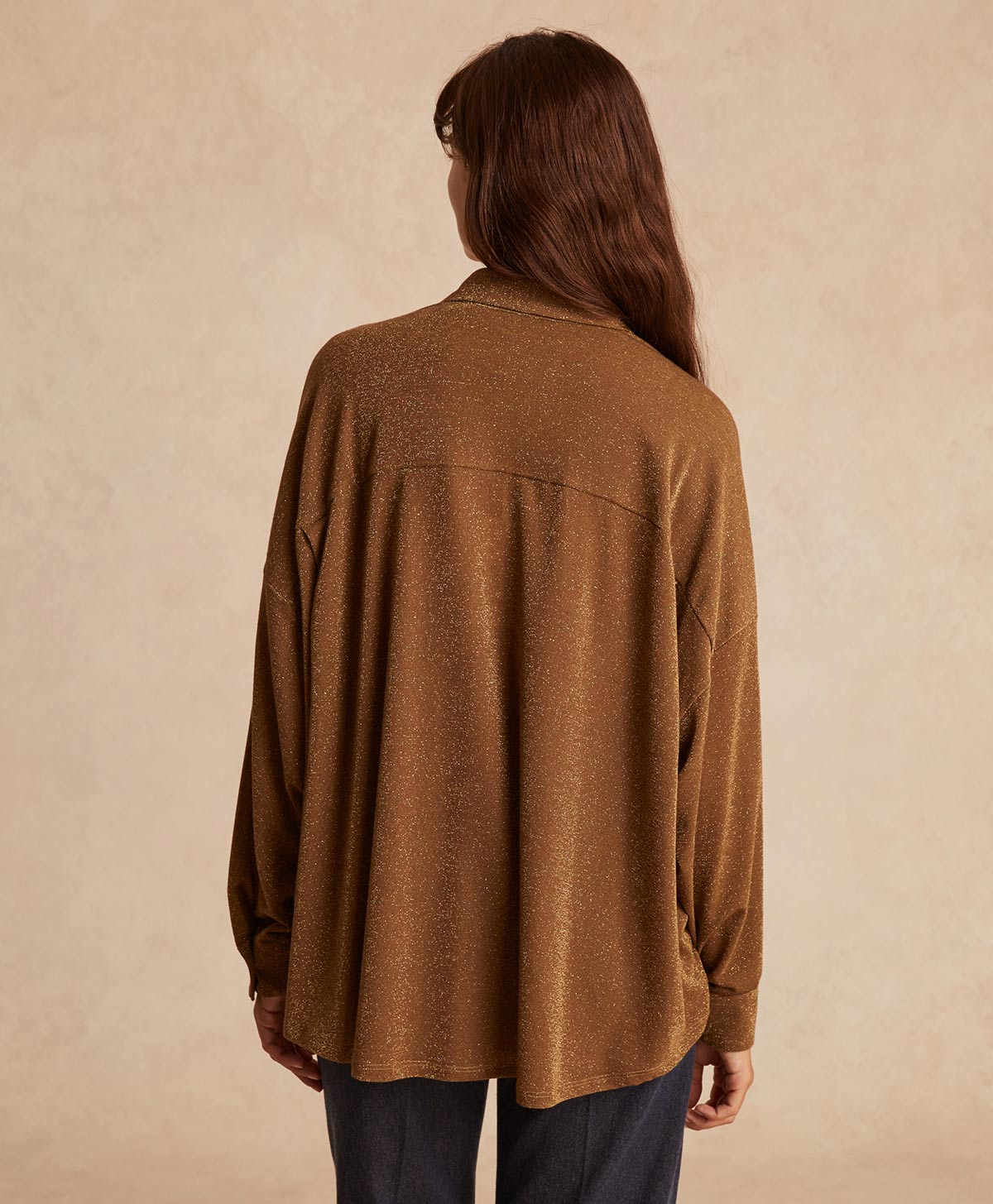 CHEMISIER LUCCIOLA EN JERSEY LUREX - CIGARE - Momonì