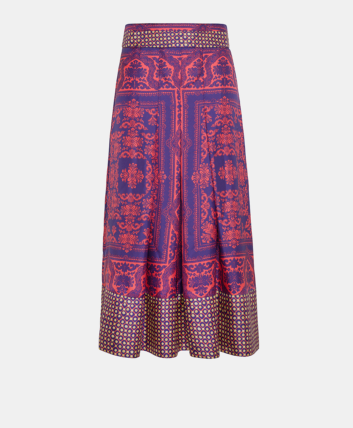 JUPE CELESTIN EN SERGÉ DE SOIE BI-IMPRIMÉ - INDIGO/CORAIL - Clothing - Momonì