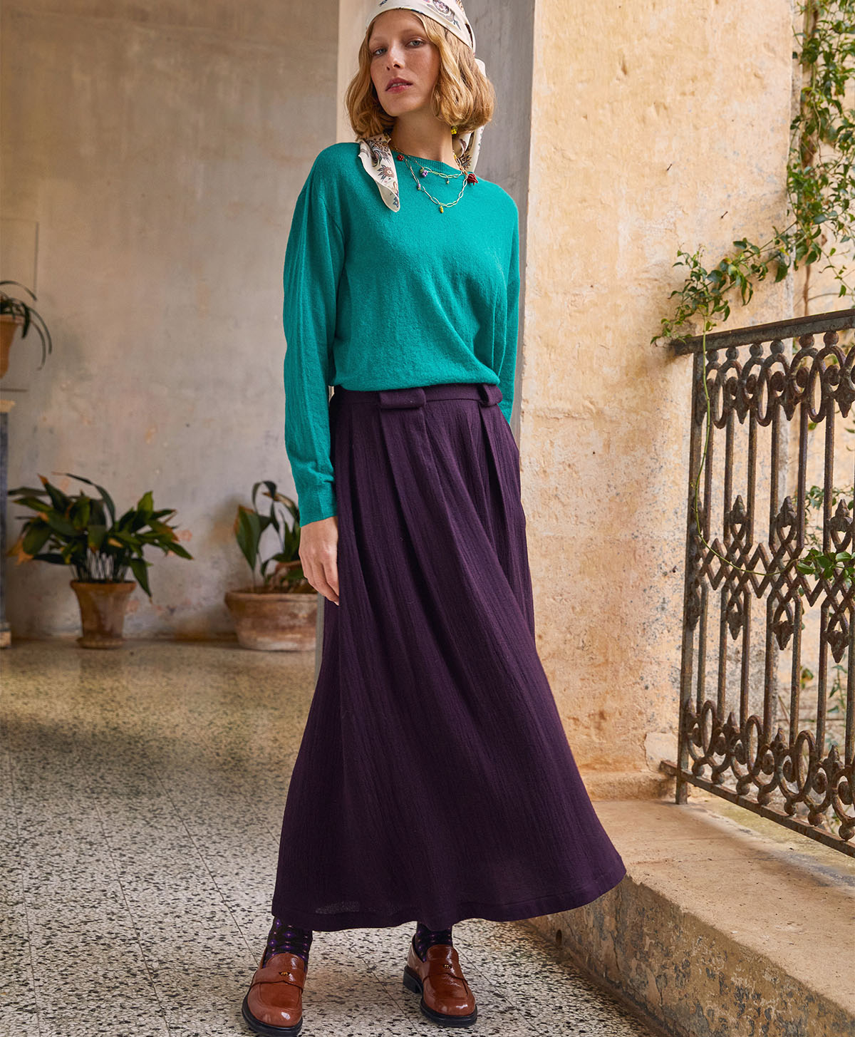 GASPARD SKIRT IN DOUBLE WOOL VISCOSE GAUZE - WINE RED - Momonì