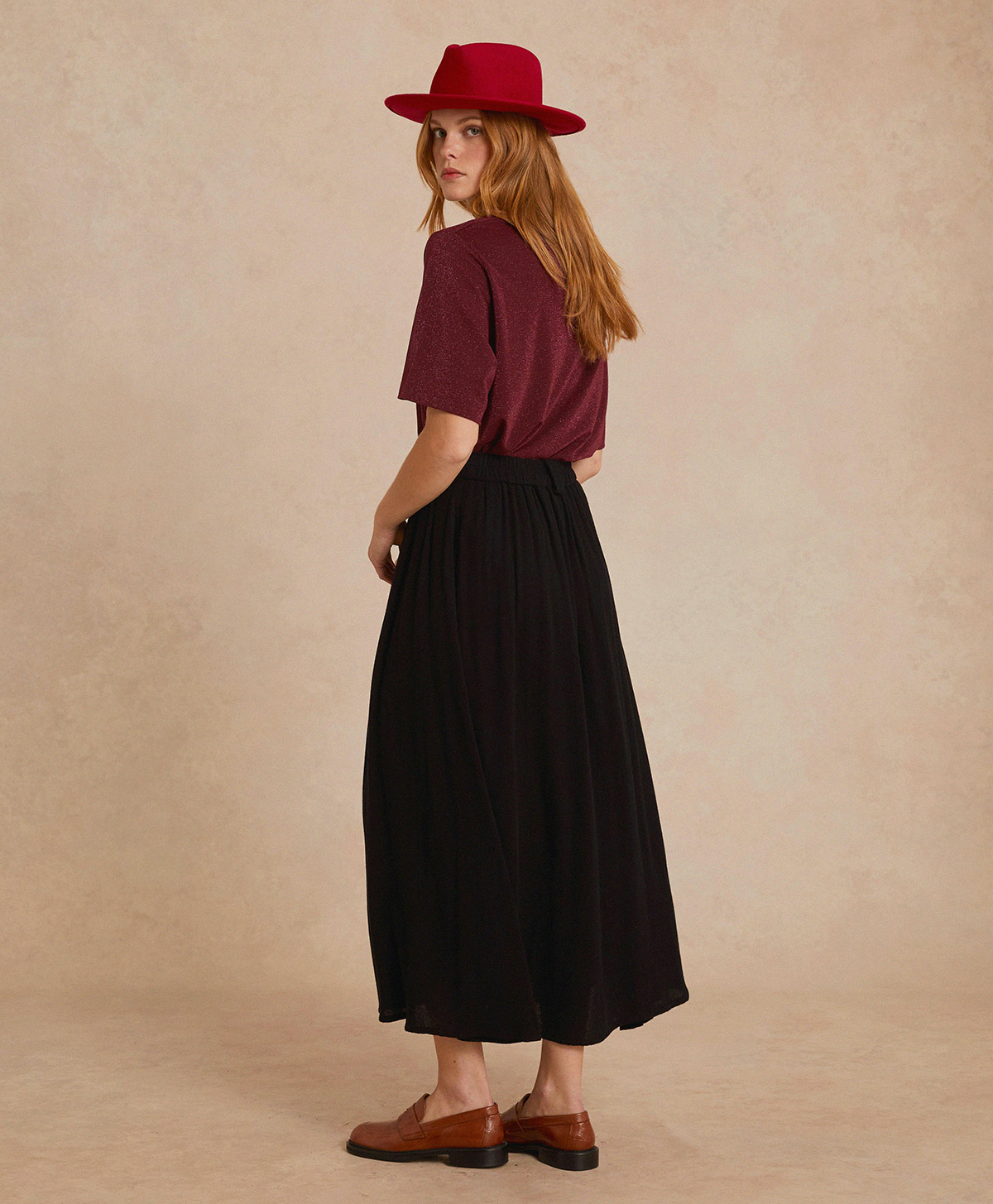 GASPARD SKIRT IN DOUBLE WOOL VISCOSE GAUZE - BLACK - Momonì