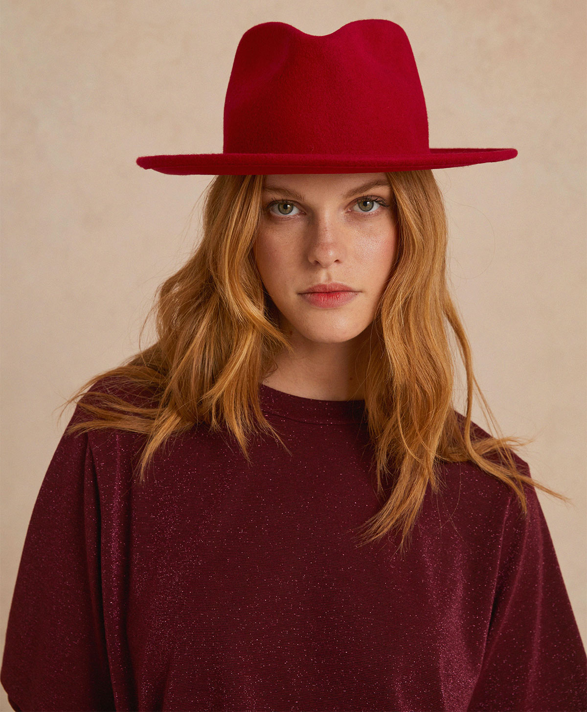 T-SHIRT IORA EN JERSEY LUREX - WINE RED - Momonì