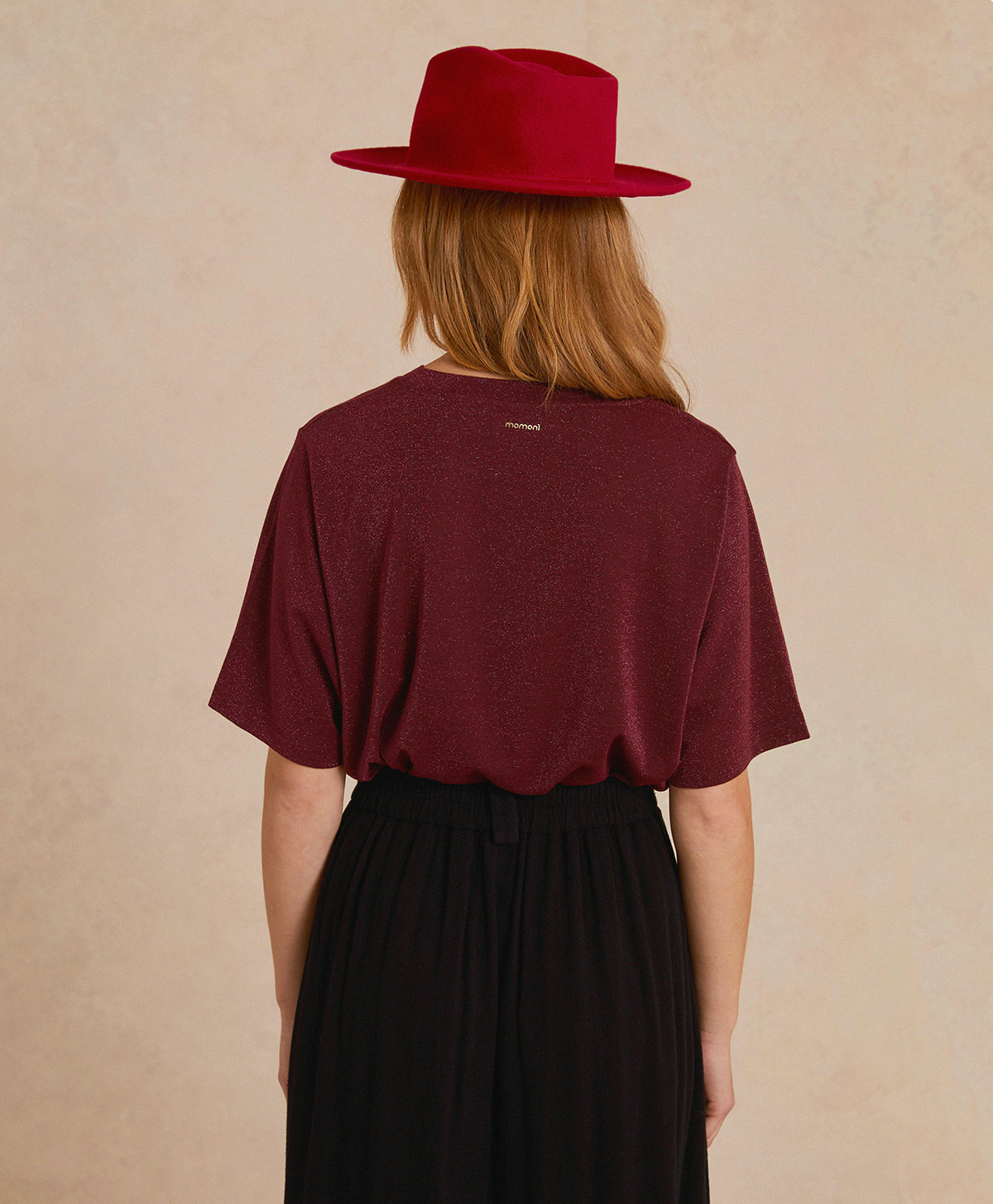 T-SHIRT IORA EN JERSEY LUREX - WINE RED - Momonì