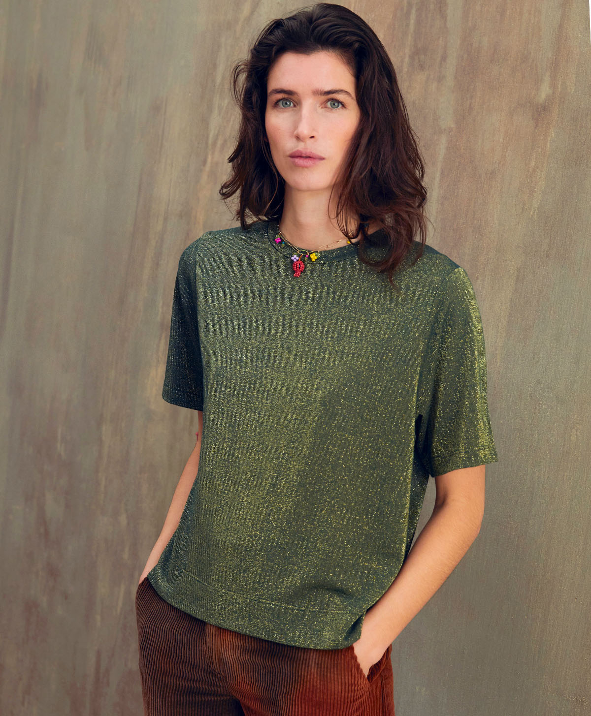 T-SHIRT IORA EN JERSEY LUREX - VERT FORÊT - Clothing - Momonì