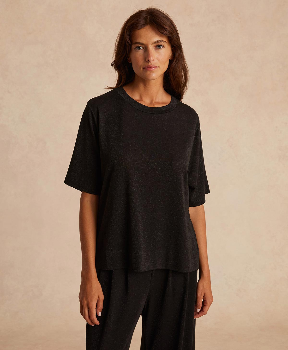IORA TSHIRT IN LUREX JERSEY - BLACK - Clothing - Momonì