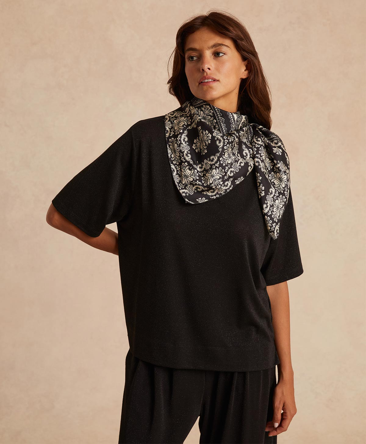T-SHIRT IORA EN JERSEY LUREX - NOIR - Momonì