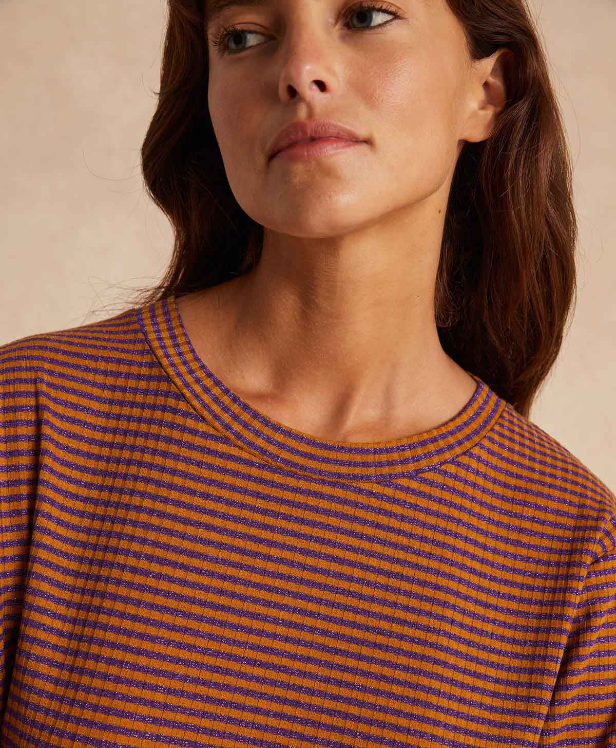 IORA TSHIRT IN LUREX RIB STRIPE - CURRY/VIOLET - Clothing - Momonì